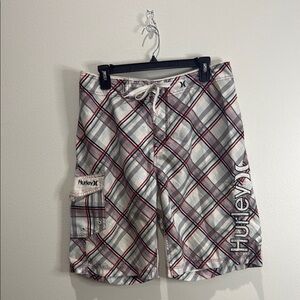 Hurley Men's Plaid Swim Shorts - Red and Gray